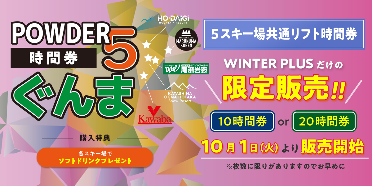 パウダー5ぐんま 翳し 5スキー場共通リフト時間券